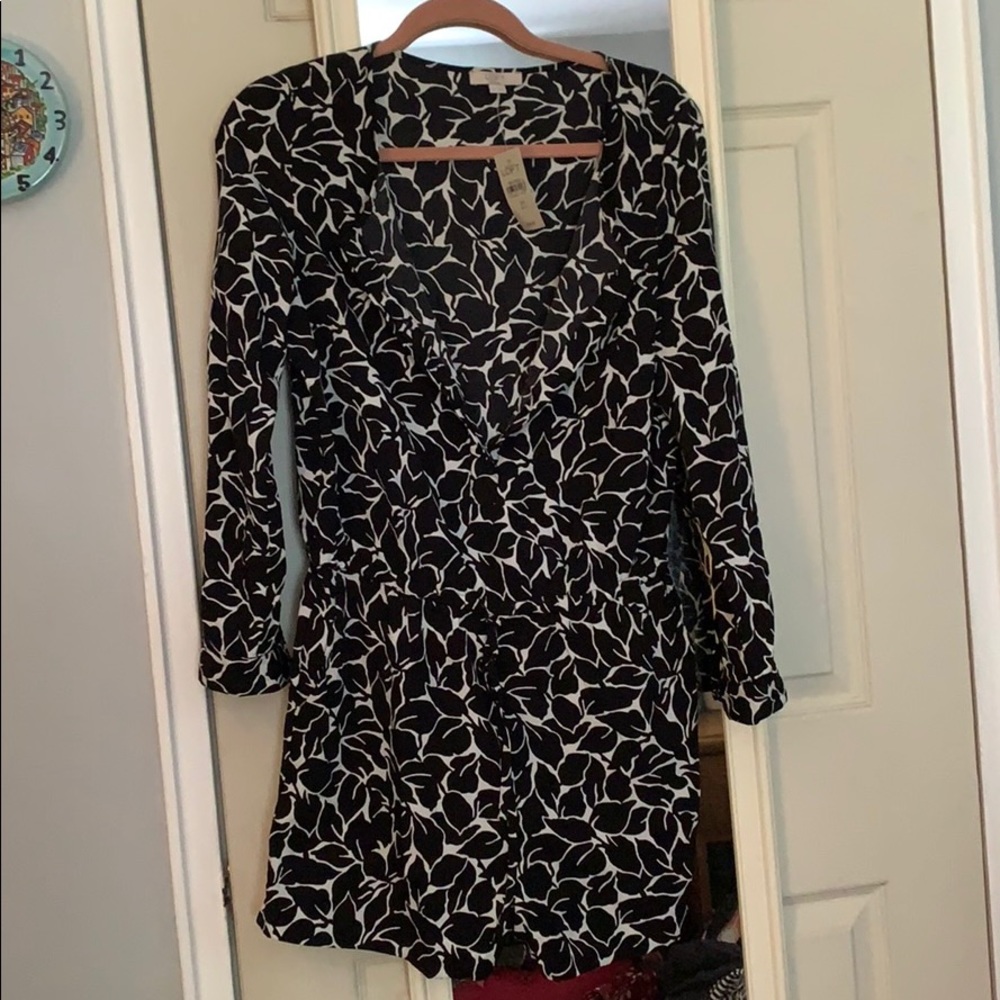 Loft Black & White Floral Print Romper